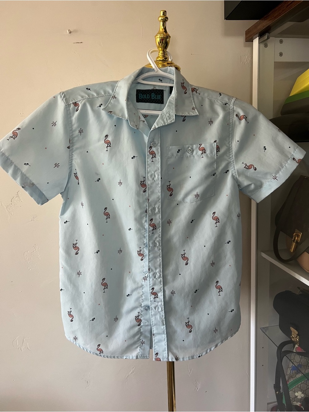 Boys Light Blue Flamingo Print Short-Sleeve Shirt